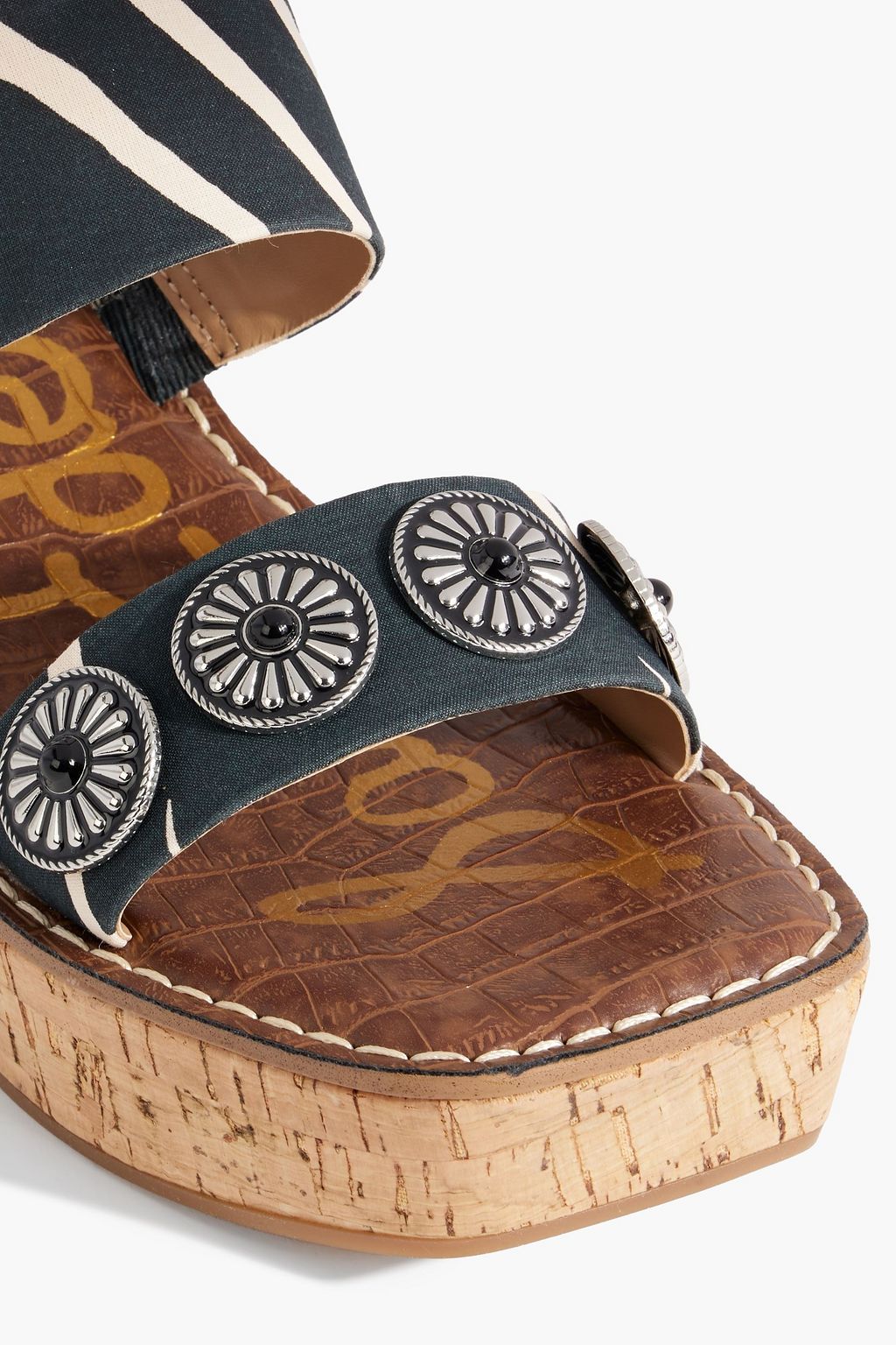 SAM EDELMAN Abril embellished printed linen wedge mules