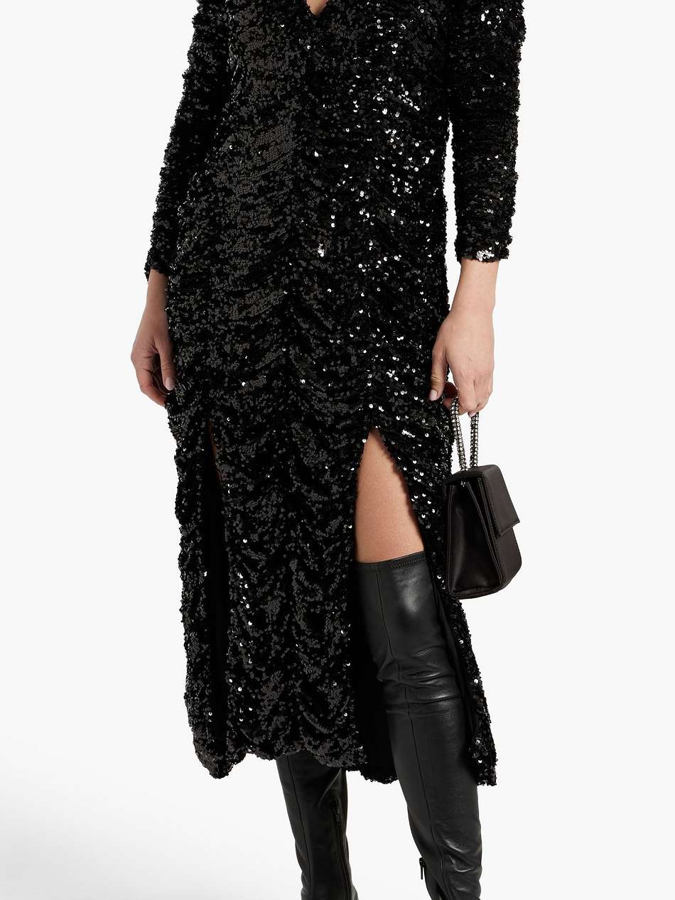 lana ruched sequined knitted midi dress