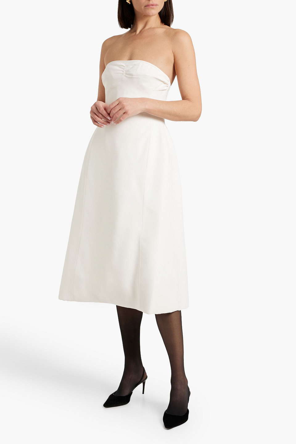 Khaite Blume Strapless Twill Midi Dress In White