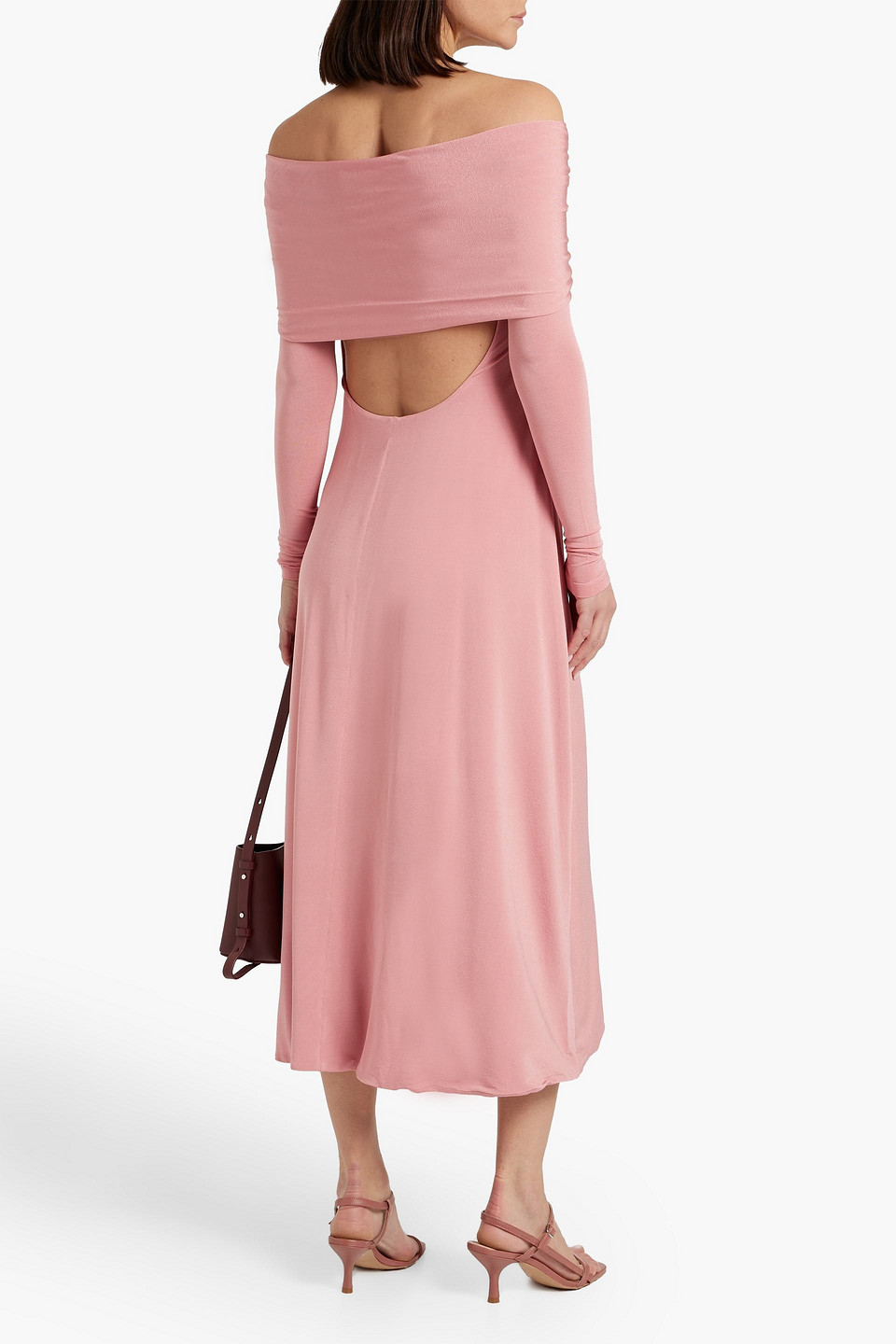 Shop Khaite Cerna Off-the-shoulder Twist-front Jersey Midi Dress In Antique Rose