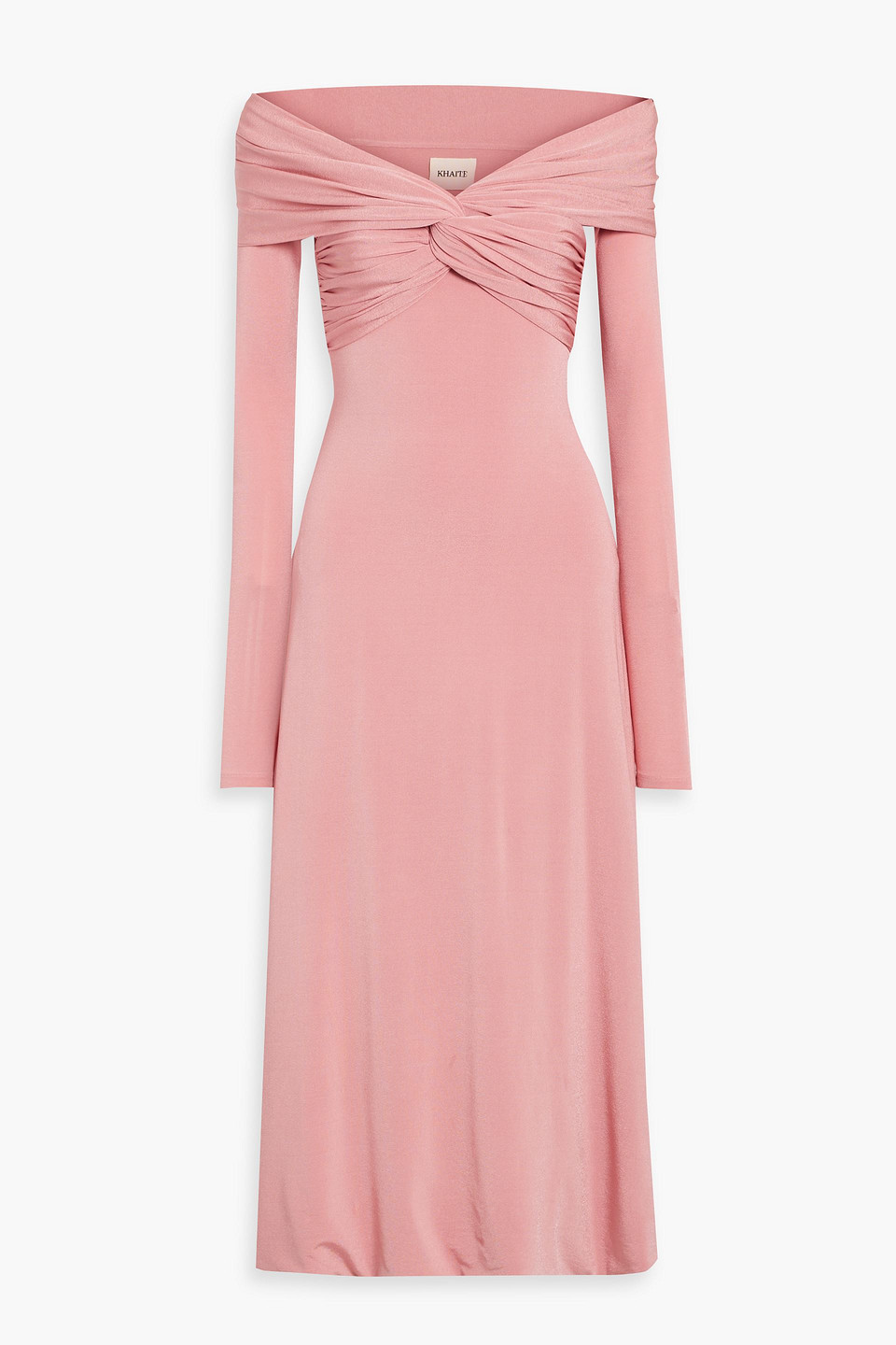 Khaite Cerna Off-the-shoulder Twisted Jersey Midi Dress In Antique Rose