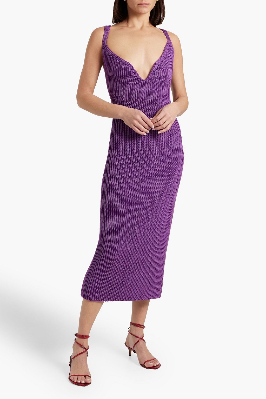 KHAITE Alessia cutout ribbed cotton-blend midi dress