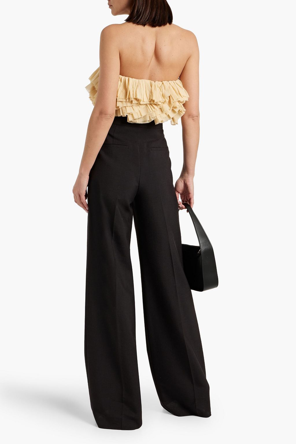 KHAITE Atta strapless cropped ruffled wool-blend top