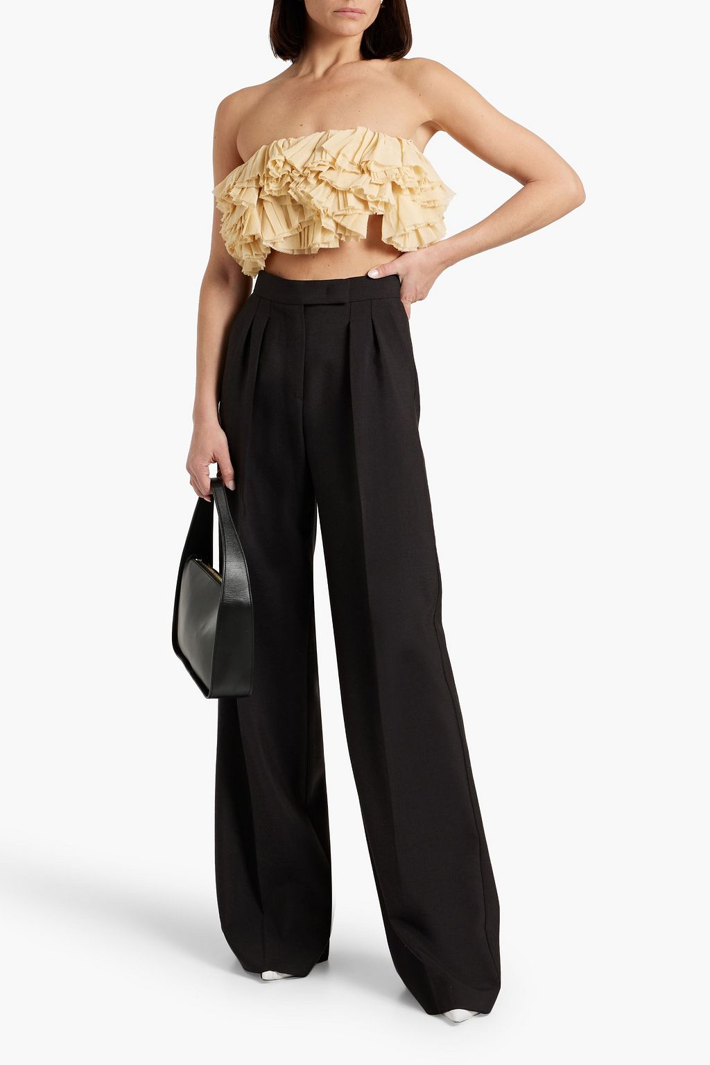 KHAITE Atta strapless cropped ruffled wool-blend top