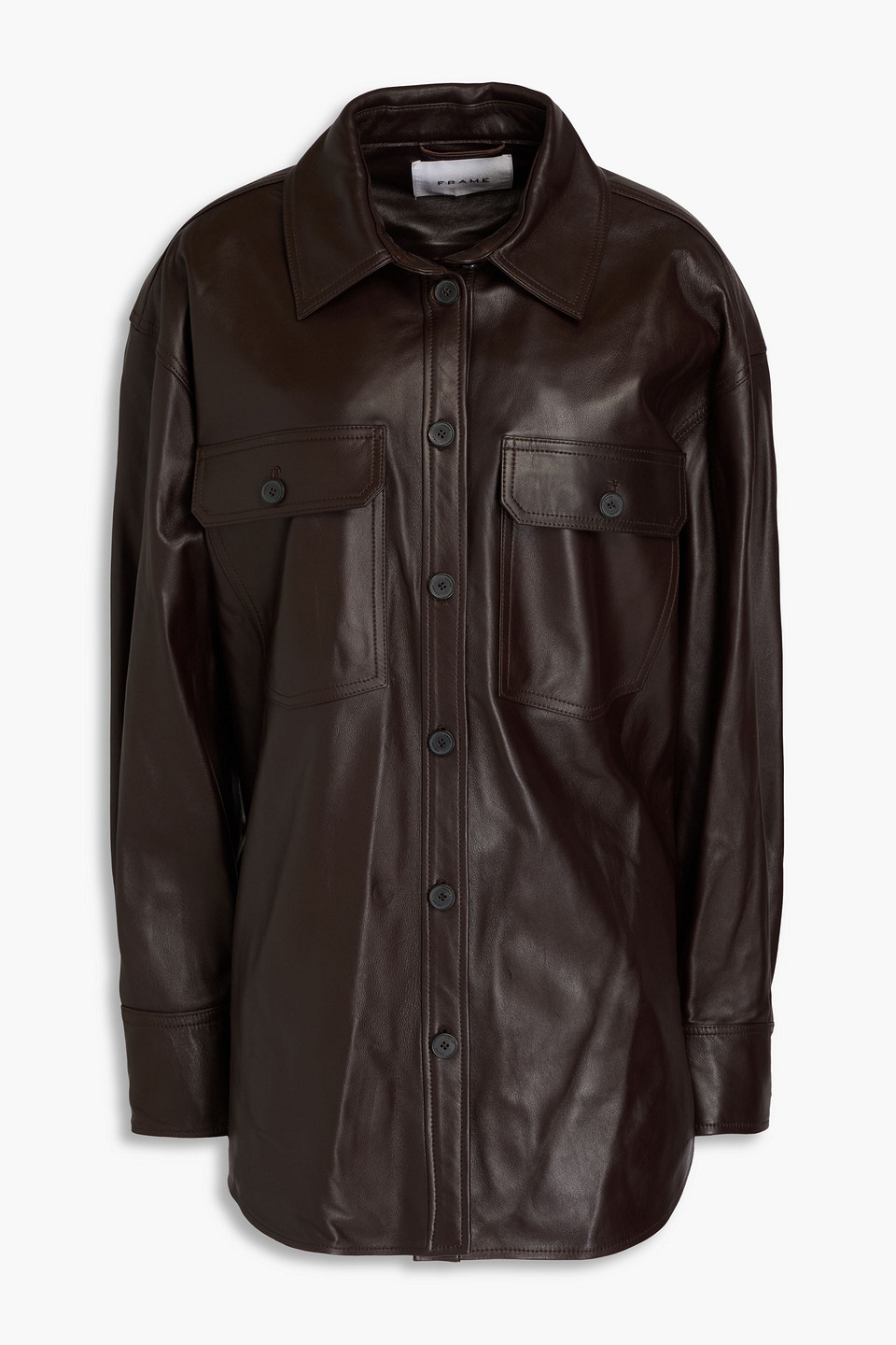 Frame Oversized Leather Shirt In Chocolate