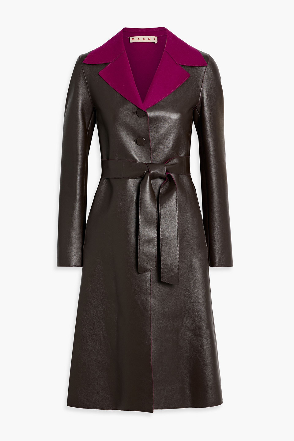 marni - felt-paneled leather coat - brown - it 36