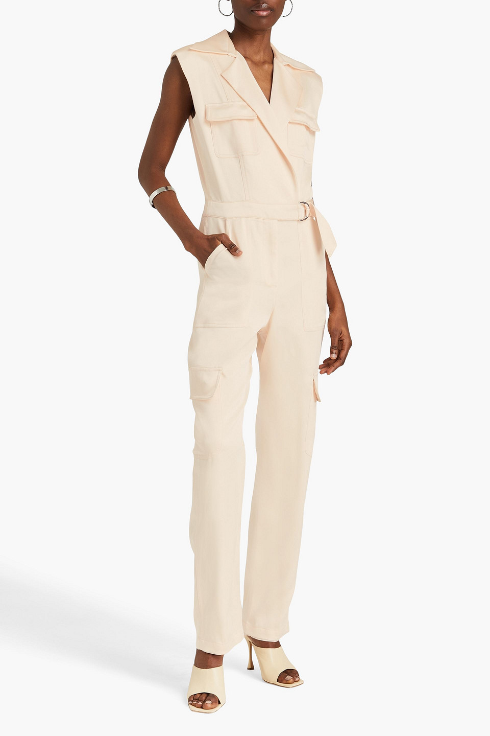 Shop Simkhai Haisley Belted Satin-crepe Jumpsuit In Blush