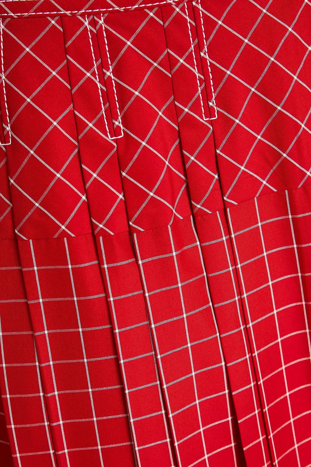 TORY BURCH 체크 실크 플리츠 미디 스커트