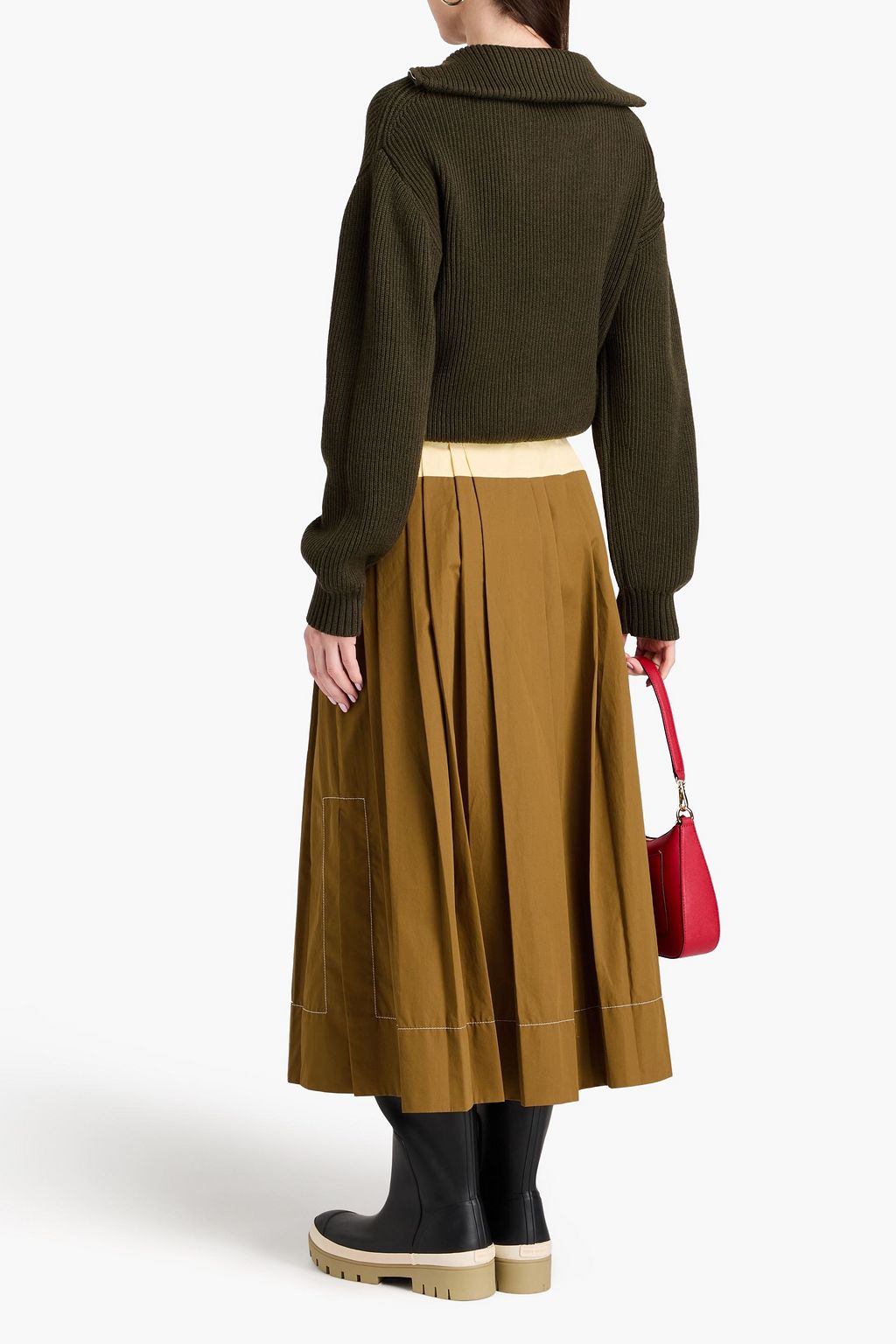 TORY BURCH Zweifarbiger Midirock aus Baumwoll-Twill mit Falten