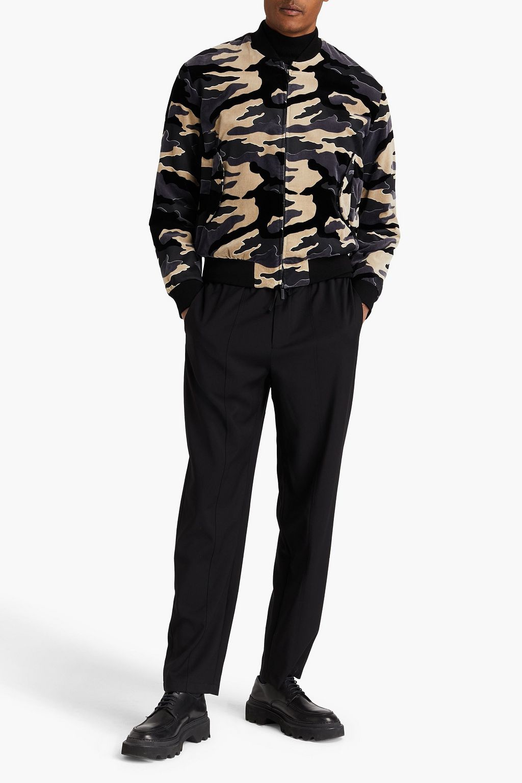 EMPORIO ARMANI Camouflage-print cotton-velvet bomber jacket