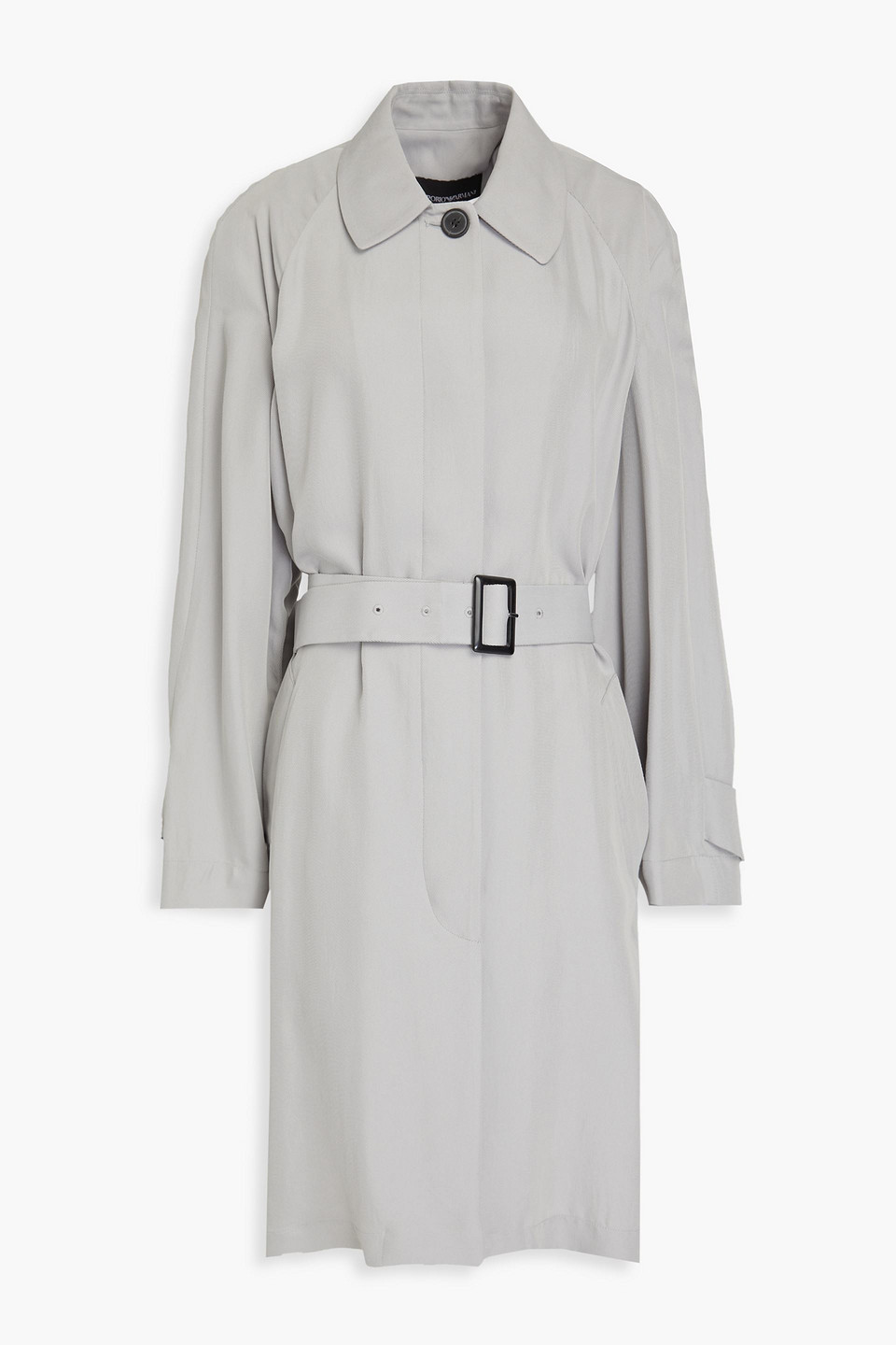 Emporio Armani Belted Cupro-blend Twill Coat In Grey