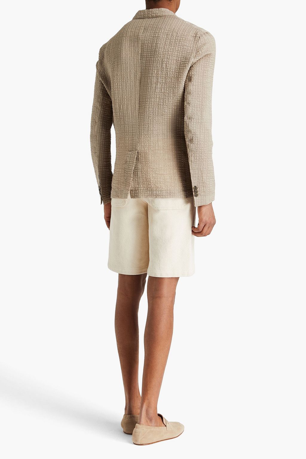 EMPORIO ARMANI Double-breasted cotton-blend seersucker blazer