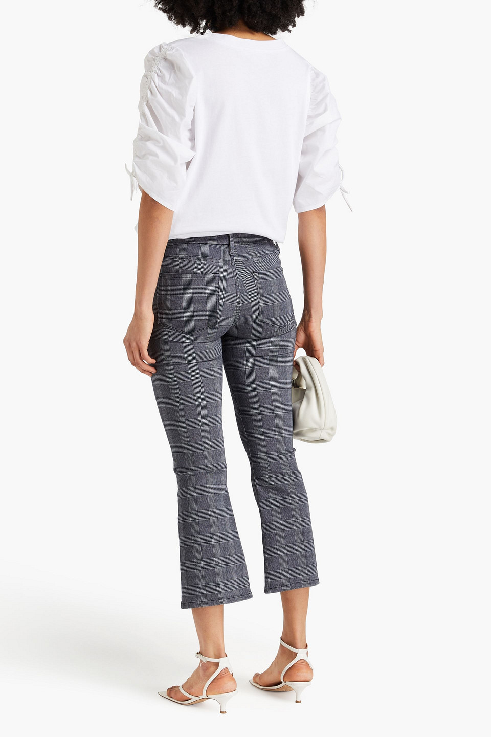 Frame Le Crop Mini Boot Cropped Prince Of Wales Checked Cotton-blend Twill Bootcut Pants In Dark Gray
