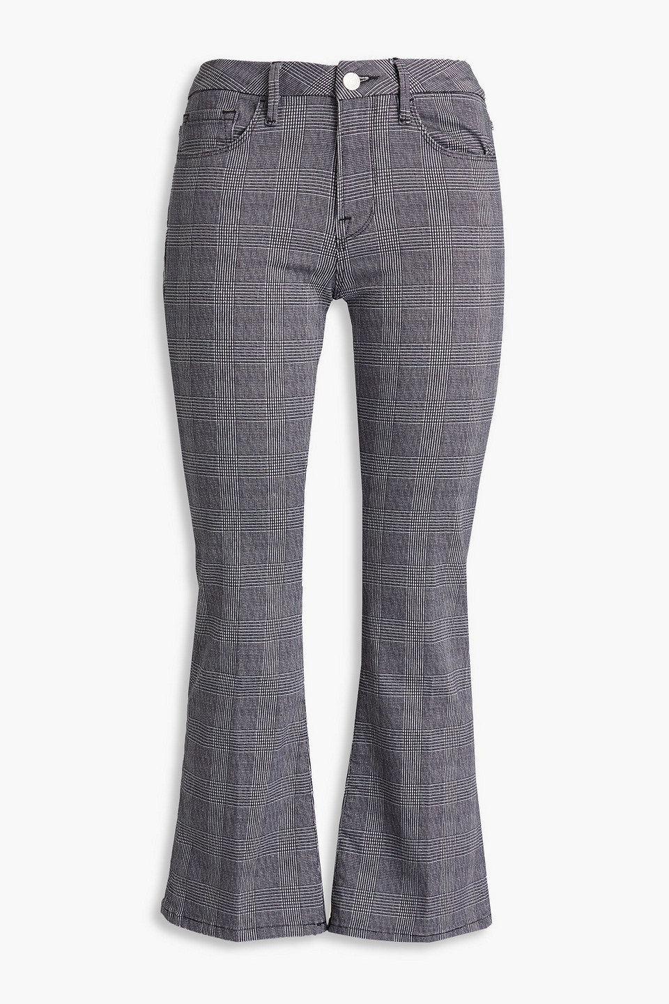 Frame Le Crop Mini Boot Cropped Prince Of Wales Checked Cotton-blend Twill Bootcut Trousers In Grey