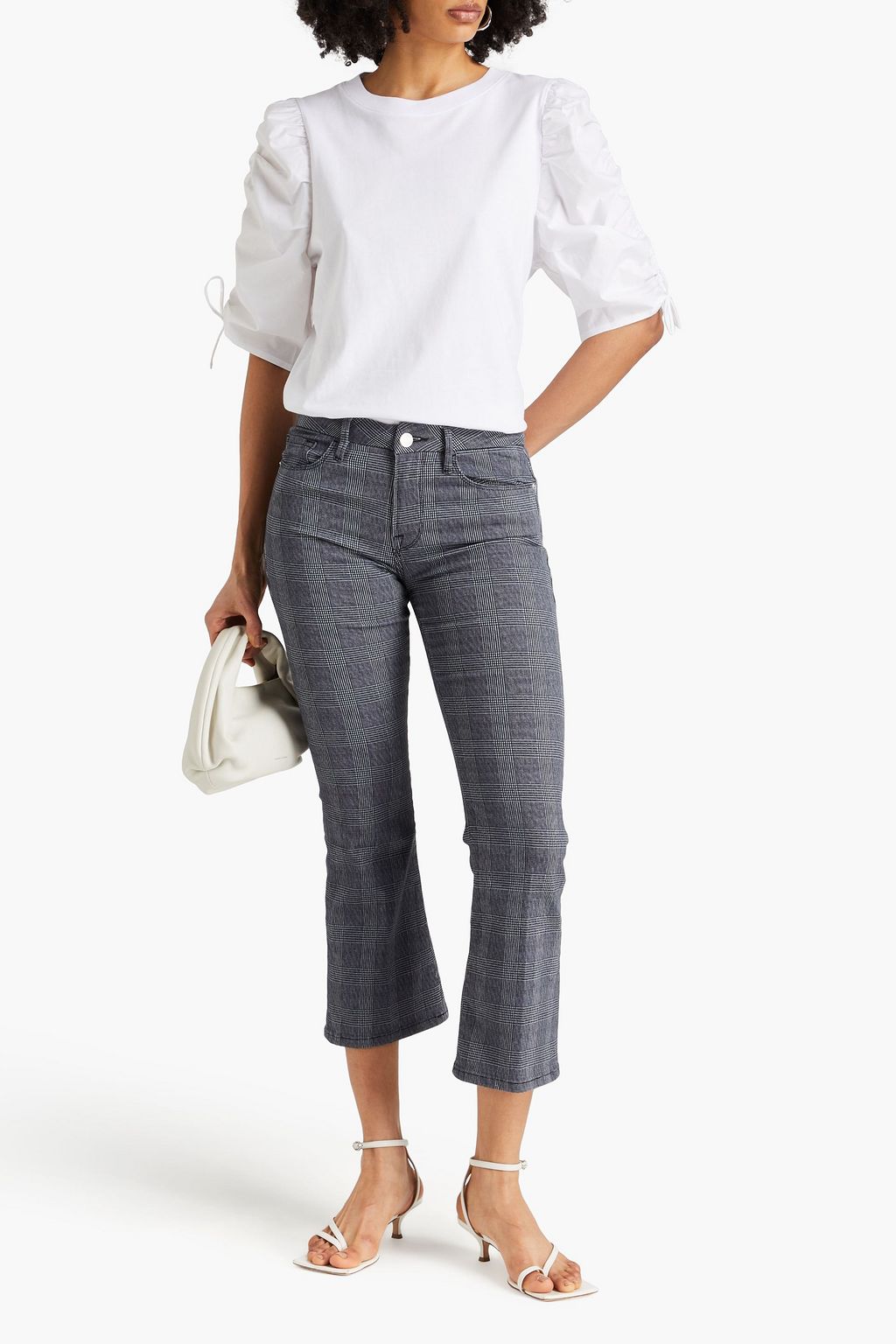 FRAME Checked cotton-blend twill bootcut pants