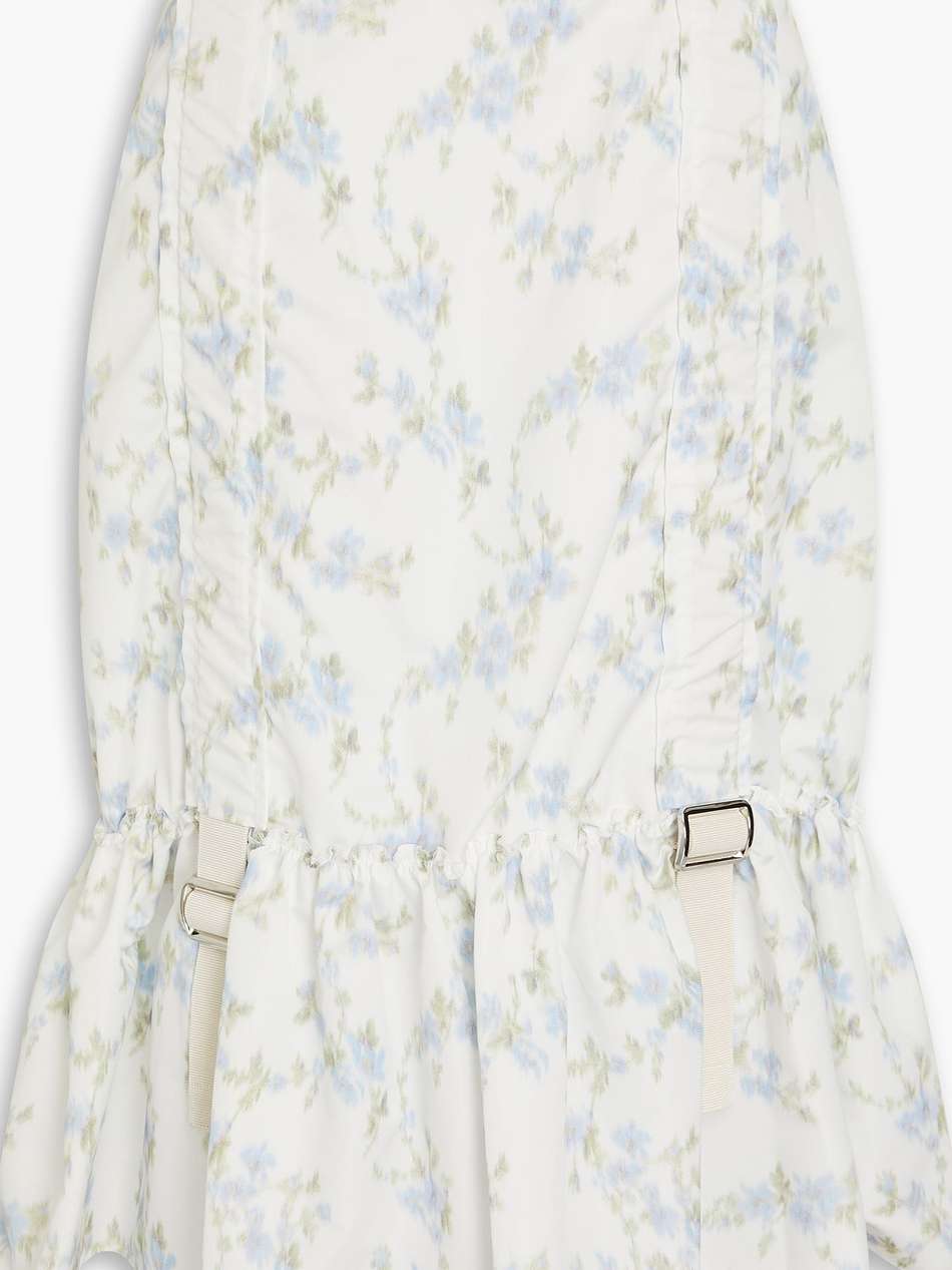 buckle-detailed ruffled floral-print taffeta midi skirt
