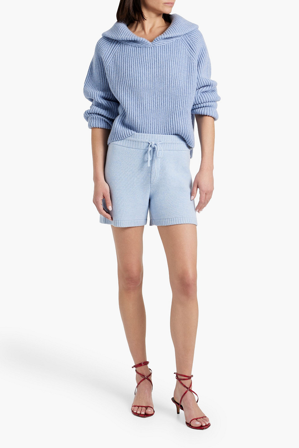 Shop Khaite Kev Cashmere-blend Shorts In Light Blue