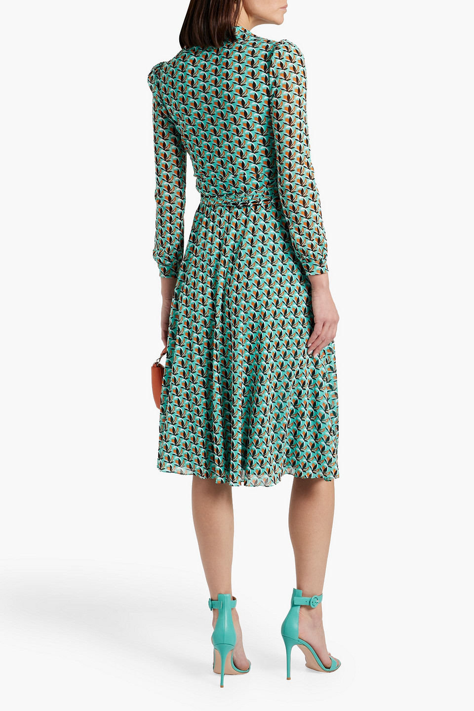 Shop Diane Von Furstenberg Phoenix Printed Stretch-mesh Midi Wrap Dress In Turquoise