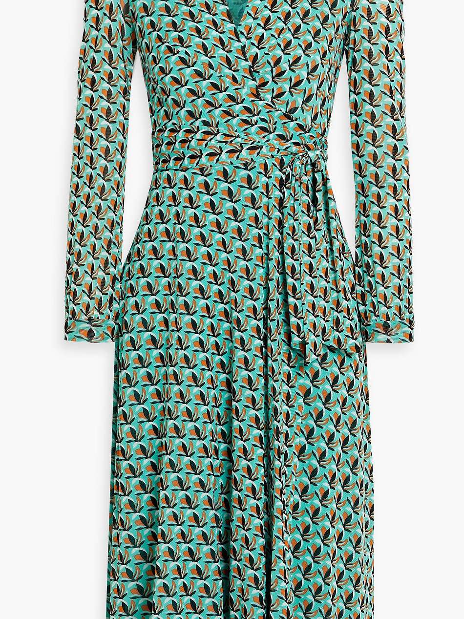 phoenix printed stretch-mesh midi wrap dress