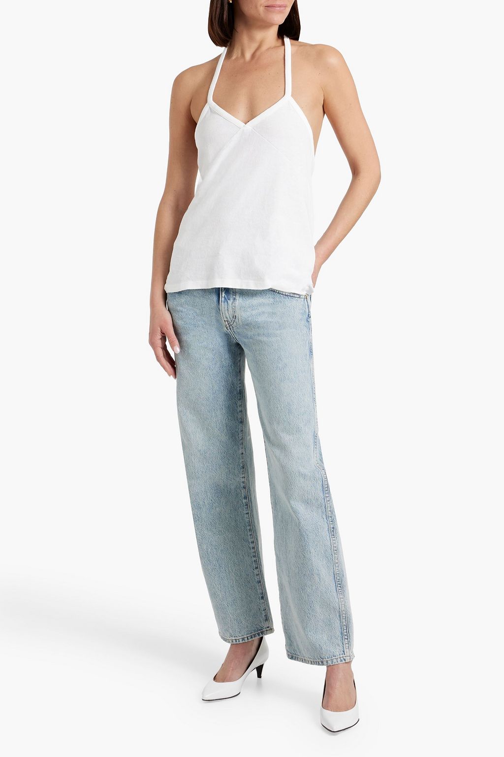 KHAITE Misty cotton-jersey halterneck top