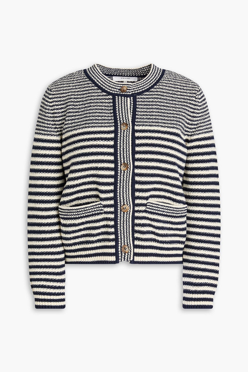 Frame Gestreifter Cardigan Aus Einer Baumwollmischung In Marineblau