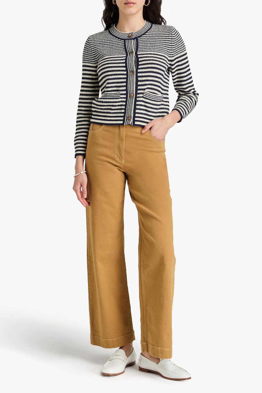 FRAME Striped cotton-blend cardigan