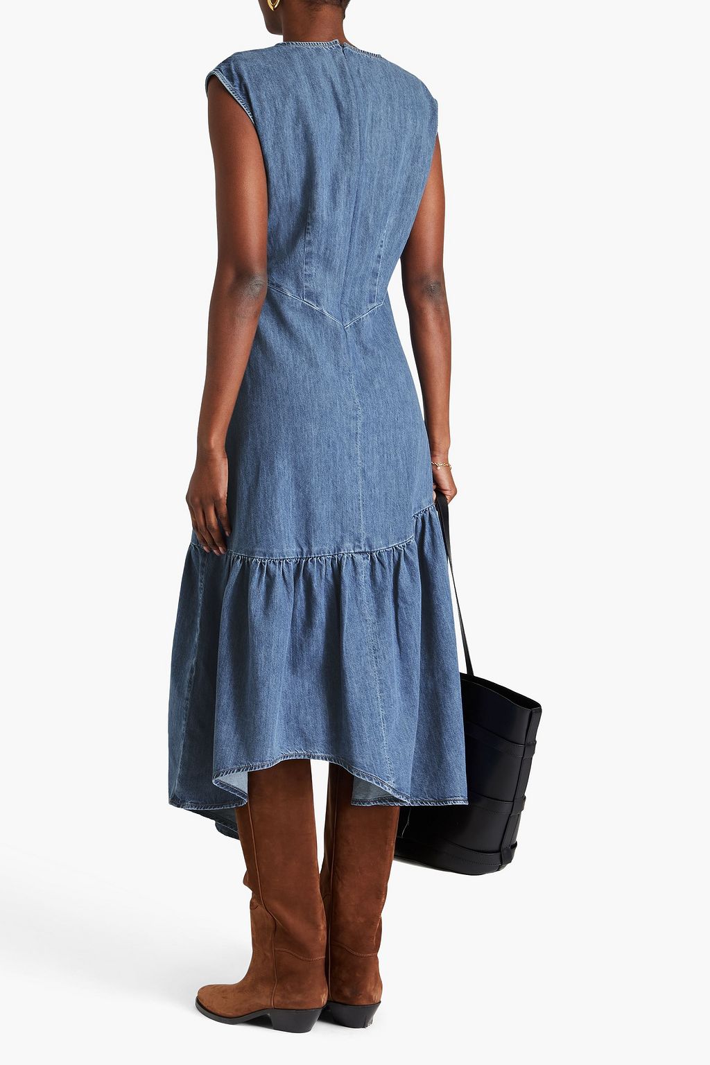 FRAME Asymmetric denim midi dress