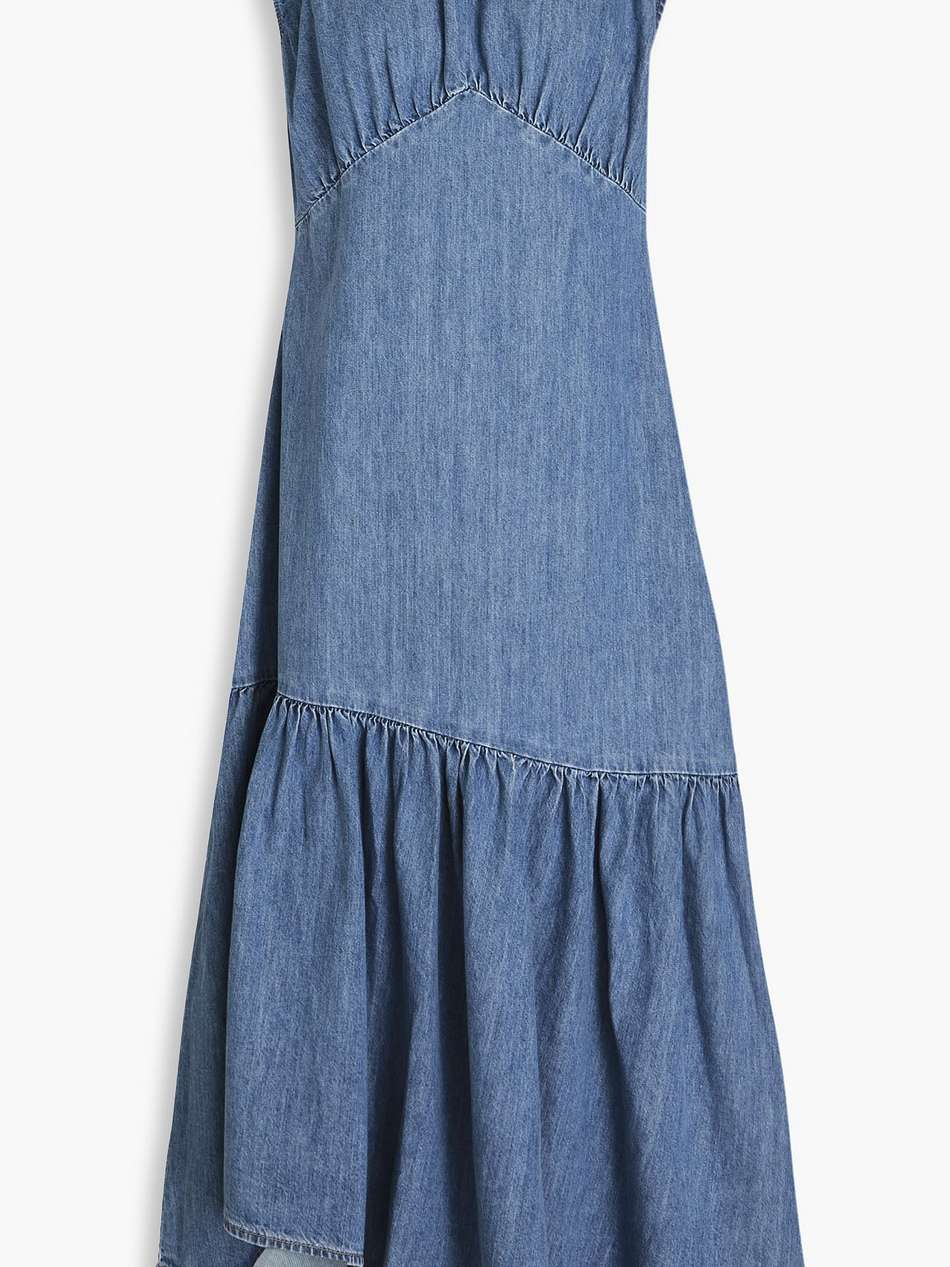 asymmetric denim midi dress
