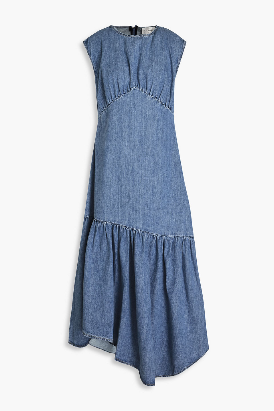 Asymmetric denim midi dress