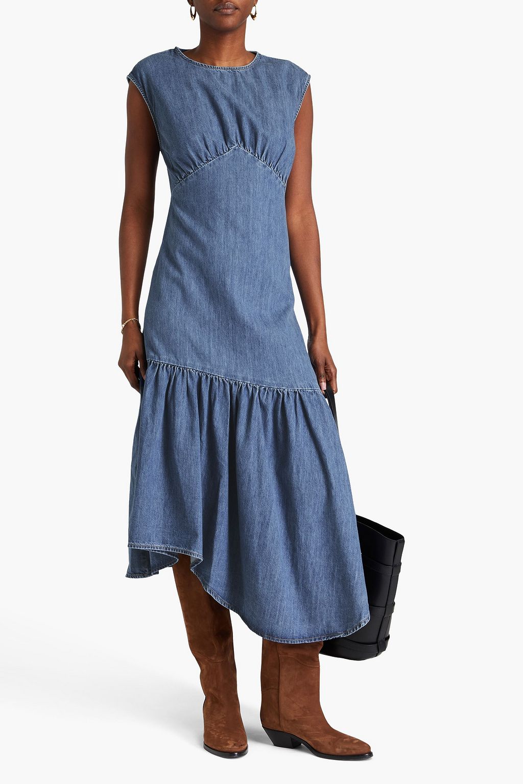 FRAME Asymmetric denim midi dress