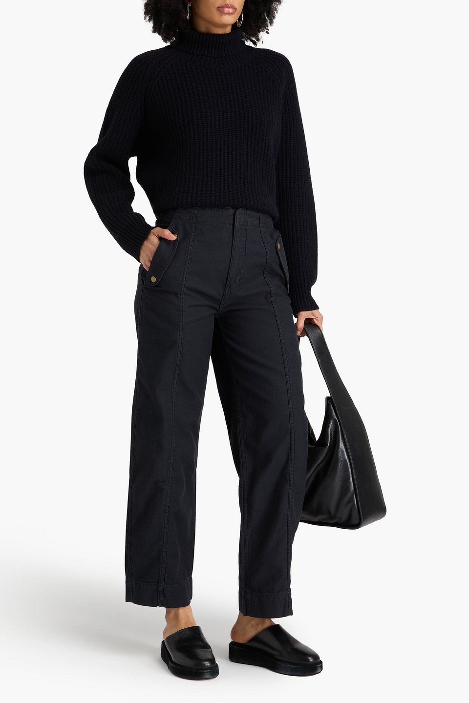 Frame Cotton-canvas Wide-leg Pants In Anthracite