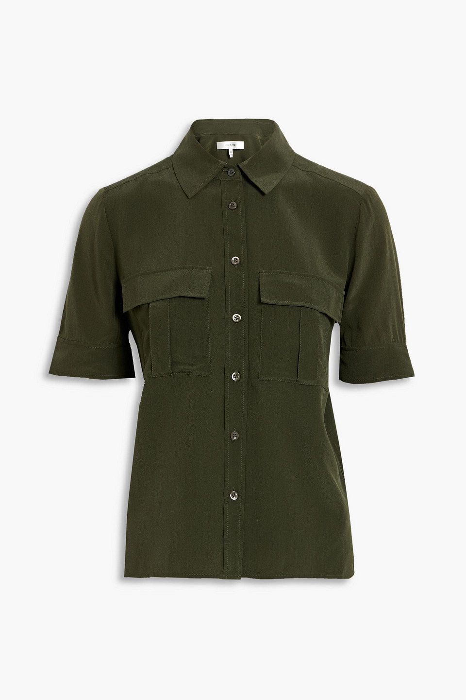 Frame Silk Crepe De Chine Shirt In Army Green