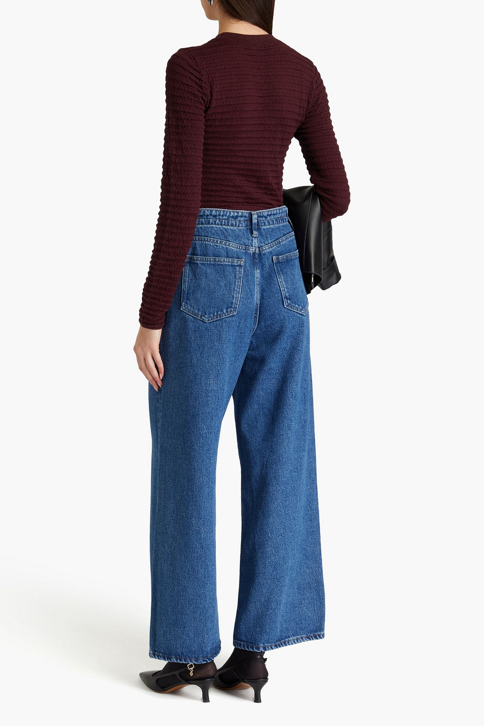 Shop Frame High-rise Wide-leg Jeans In Mid Denim