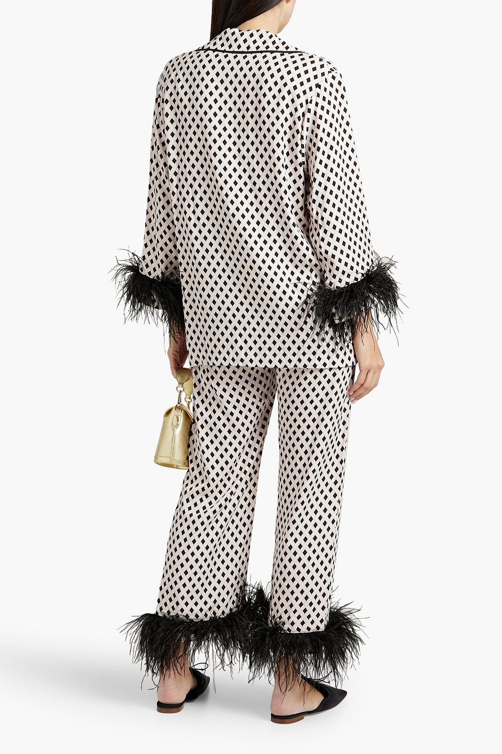 SLEEPER Party feather-trimmed printed twill pajama set