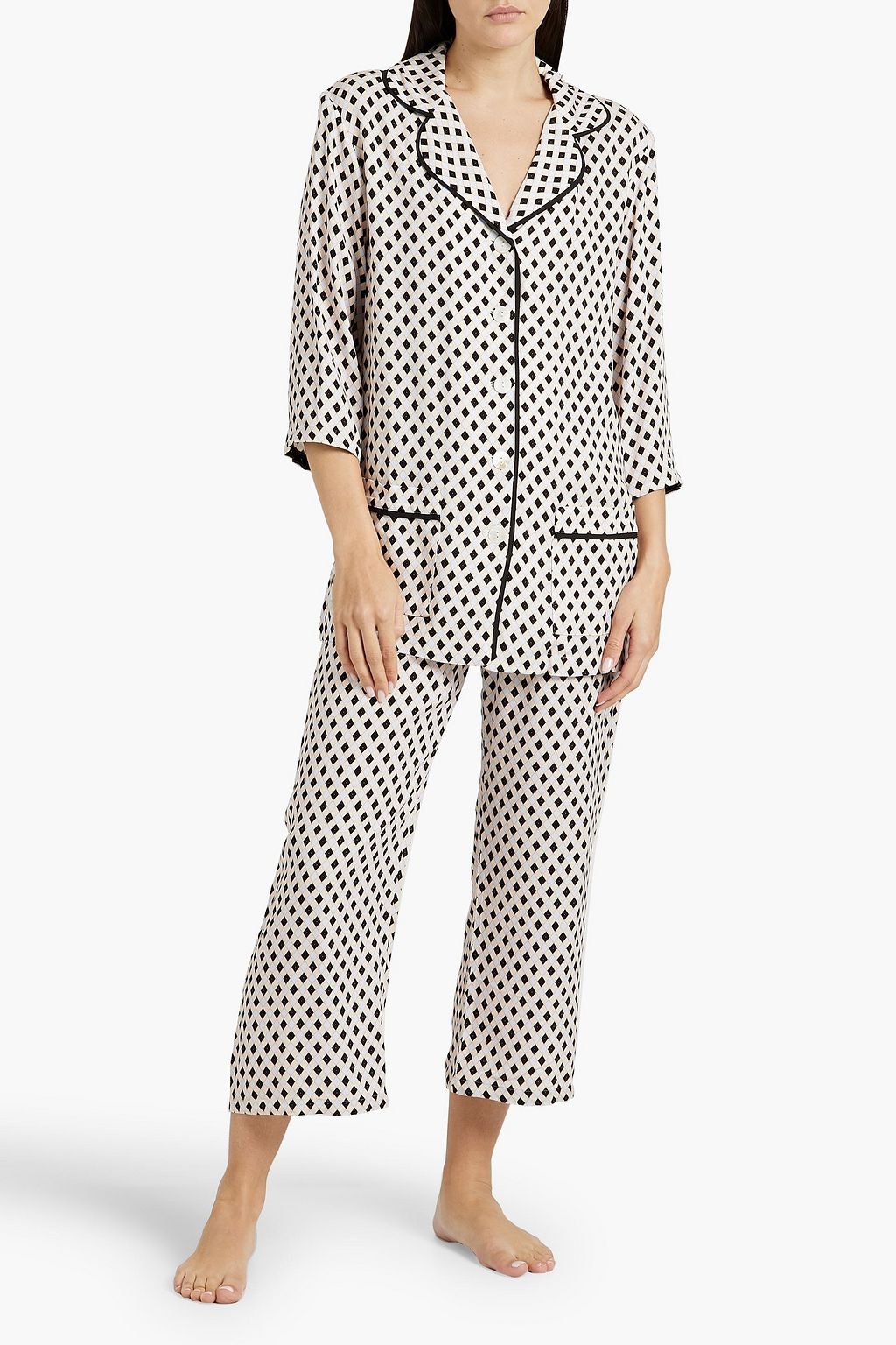 SLEEPER Party feather-trimmed printed twill pajama set