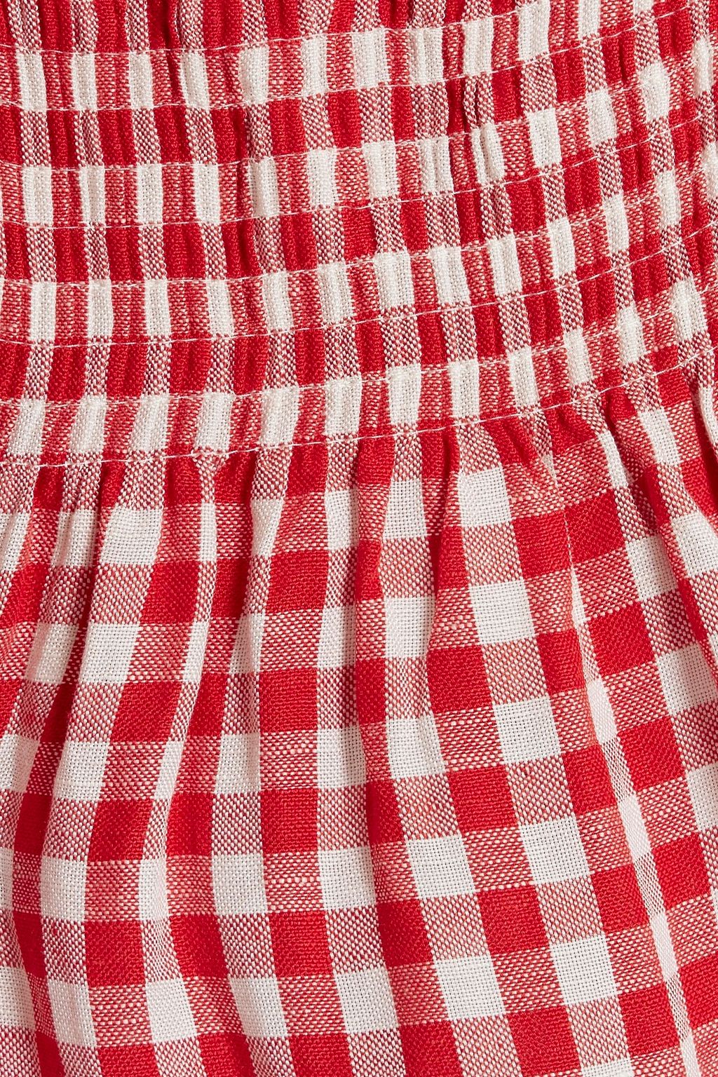 SLEEPER Atlanta off-the-shoulder shirred gingham linen-blend midi dress