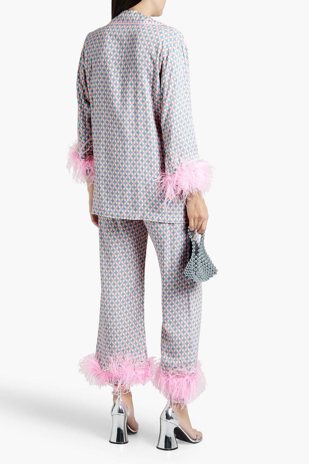 SLEEPER Party feather-trimmed printed twill pajama set