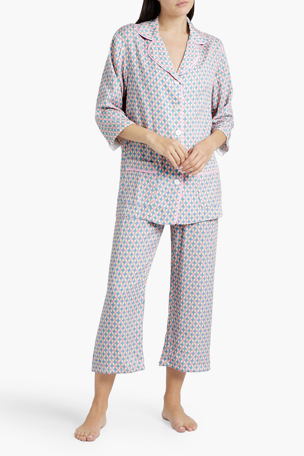 SLEEPER Party feather-trimmed printed twill pajama set