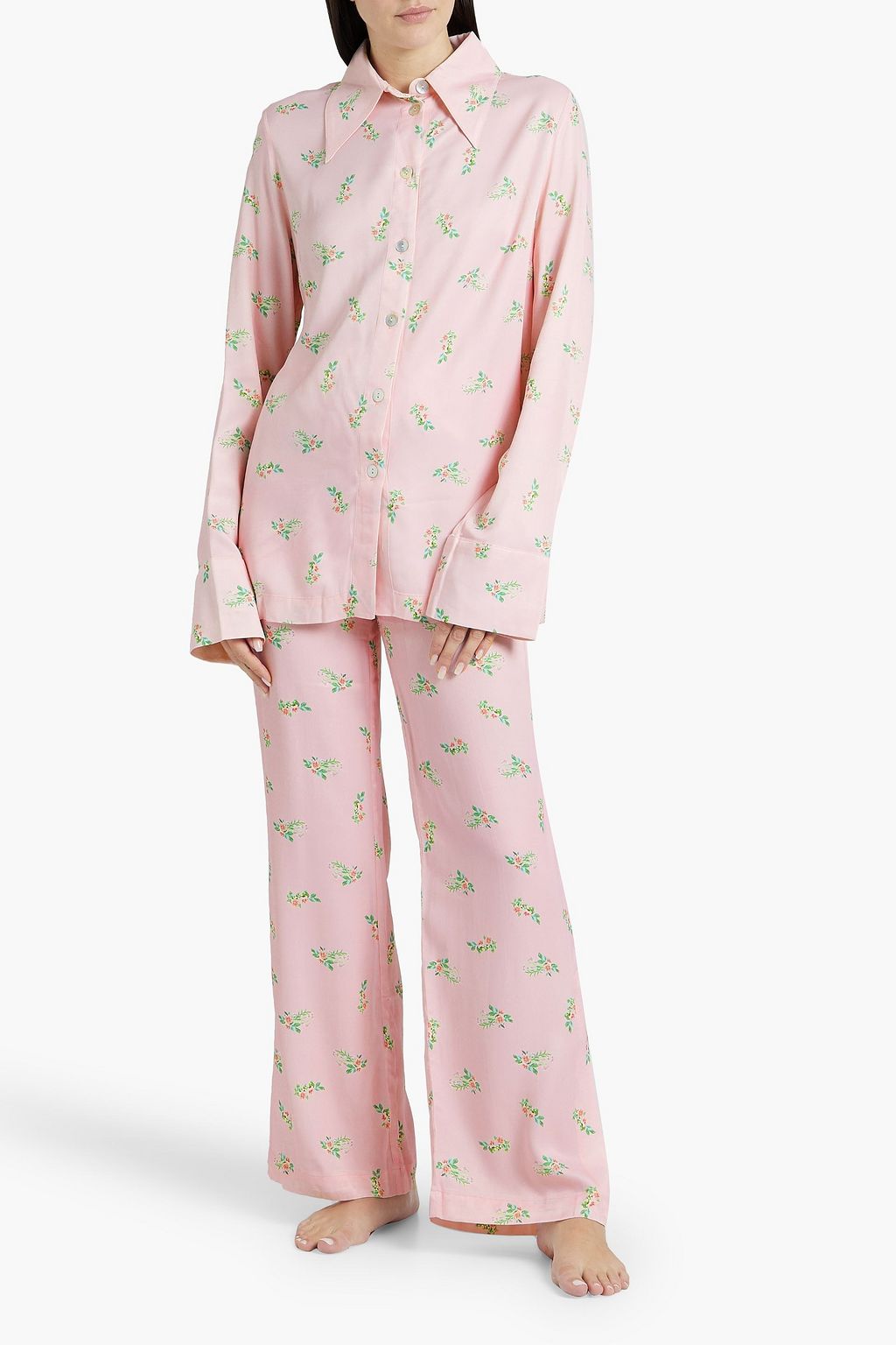 SLEEPER Blossom floral-print satin pajama pants