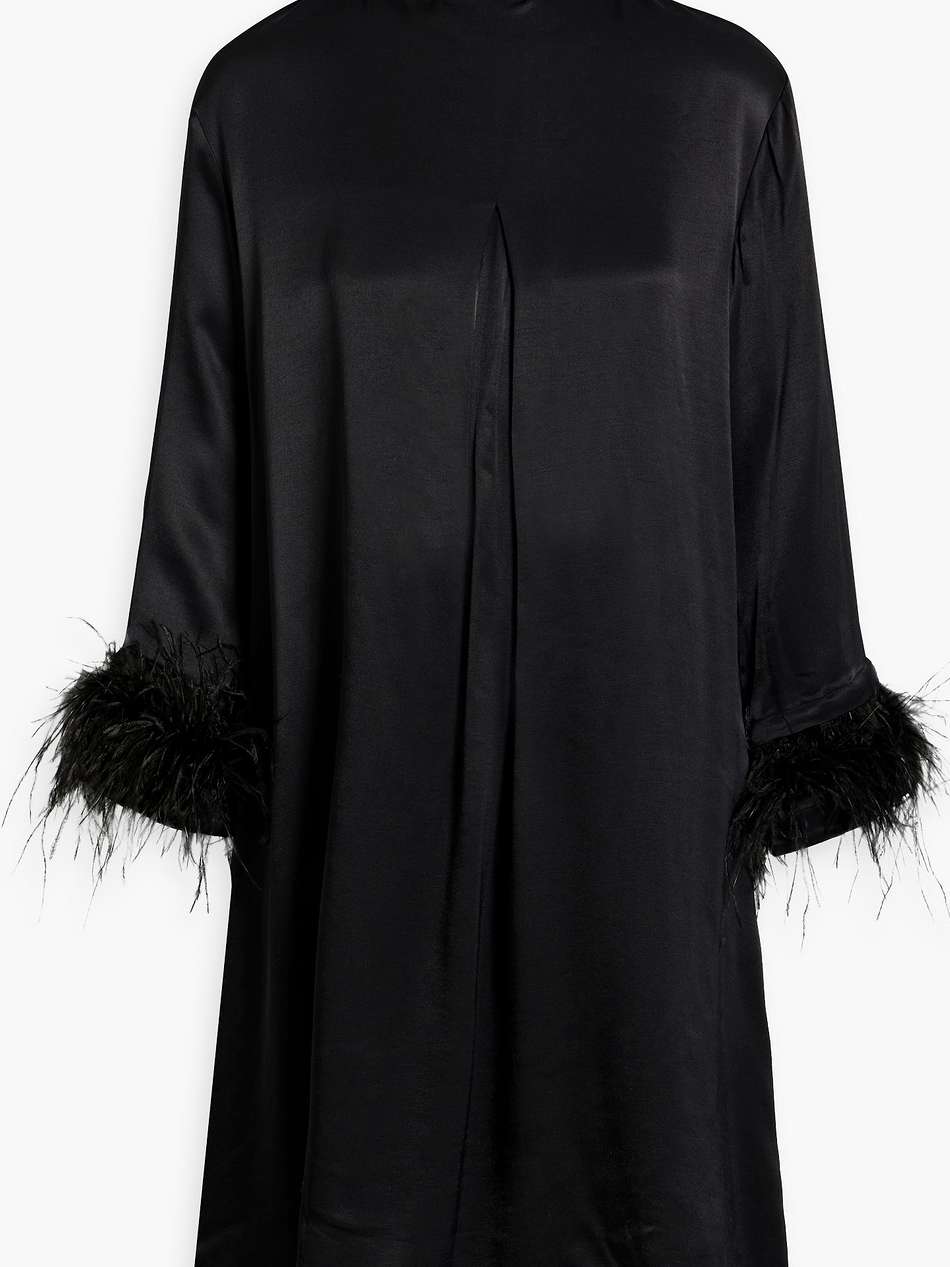 party feather-trimmed satin mini dress