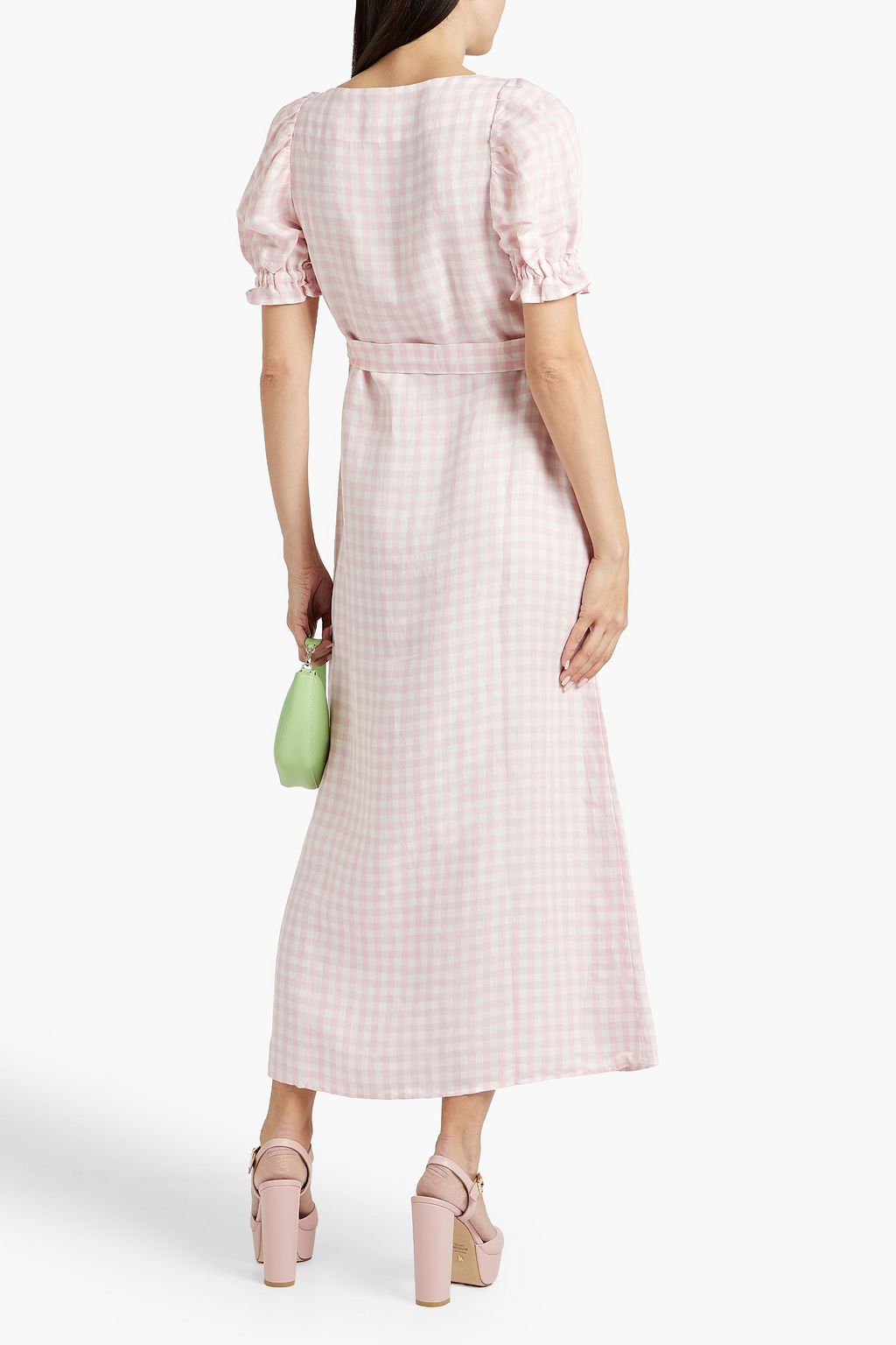 SLEEPER Brigitte gingham linen-blend midi dress