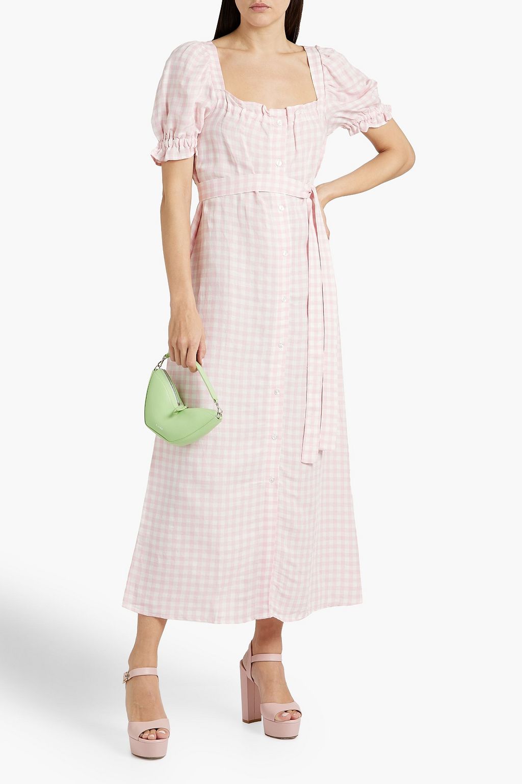 SLEEPER Brigitte gingham linen-blend midi dress