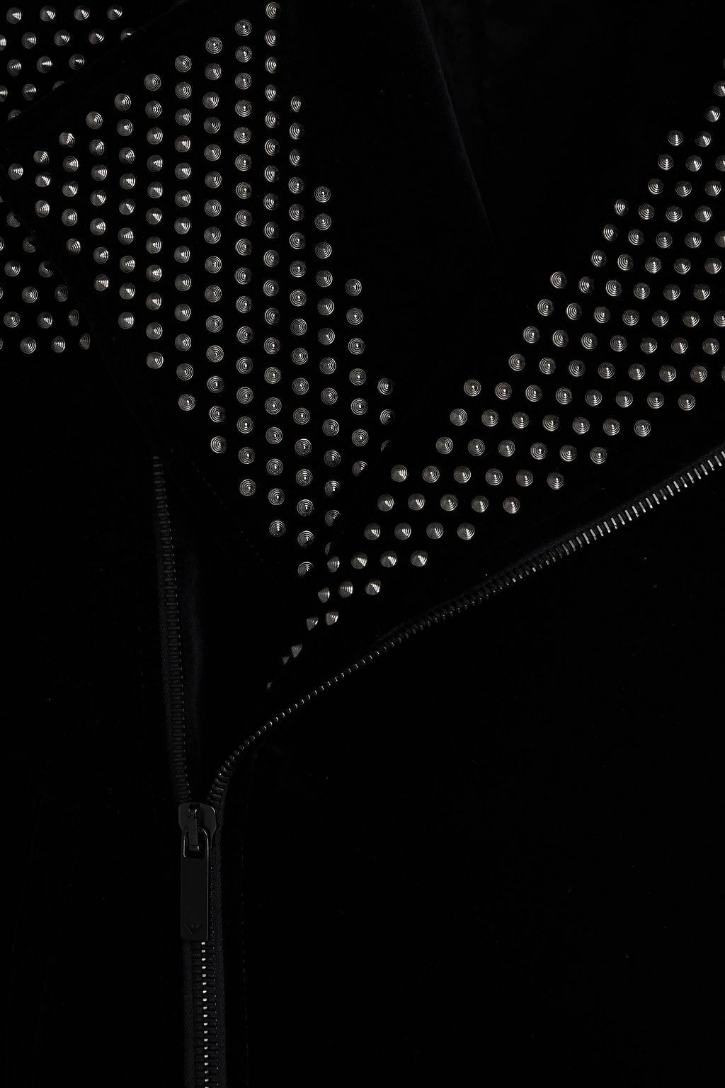 EMPORIO ARMANI 스터드 디테일 코튼 벨벳 바이커 재킷