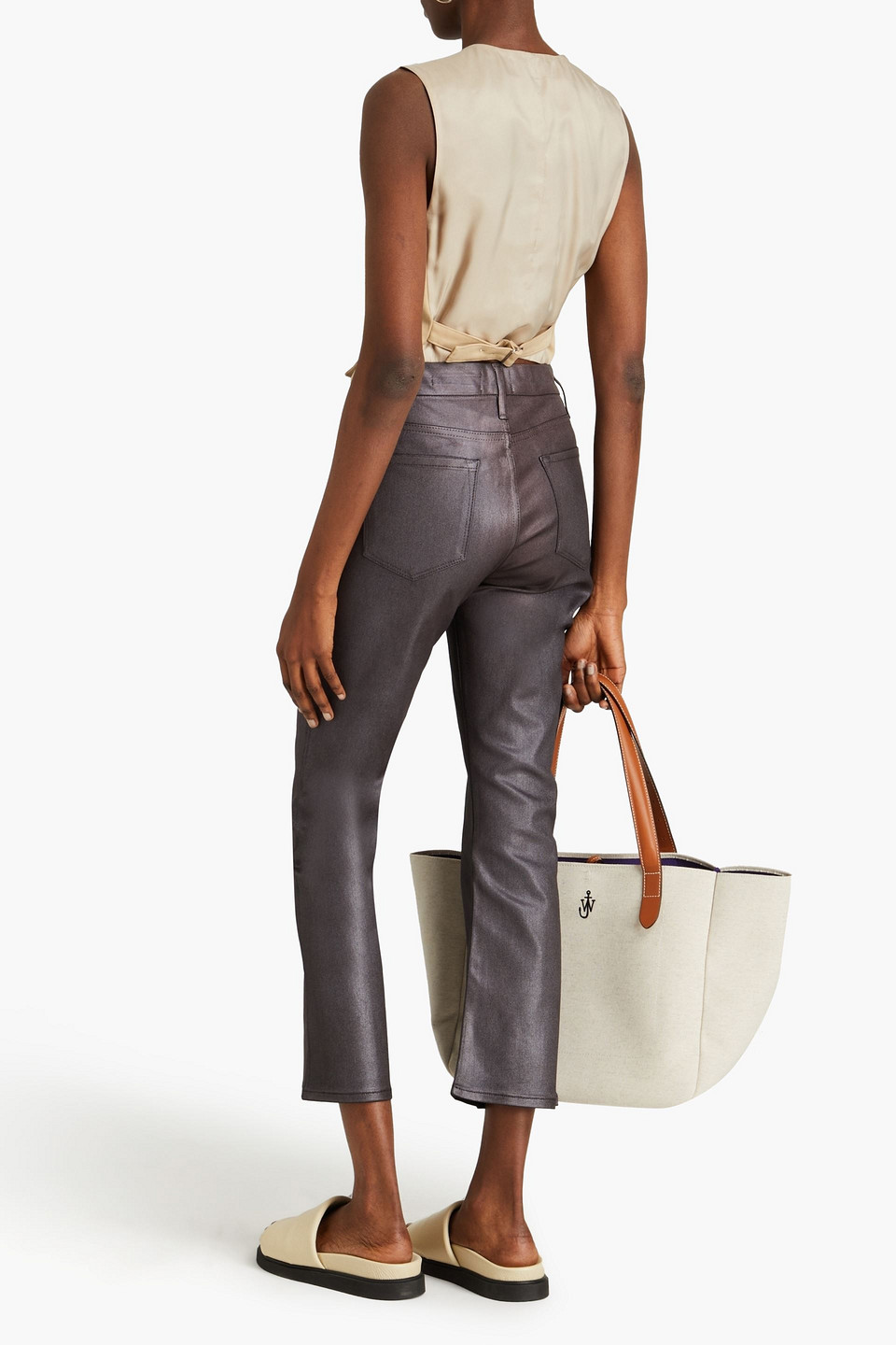 FRAME LE CROP MINI BOOT METALLIC HIGH-RISE KICK-FLARE JEANS