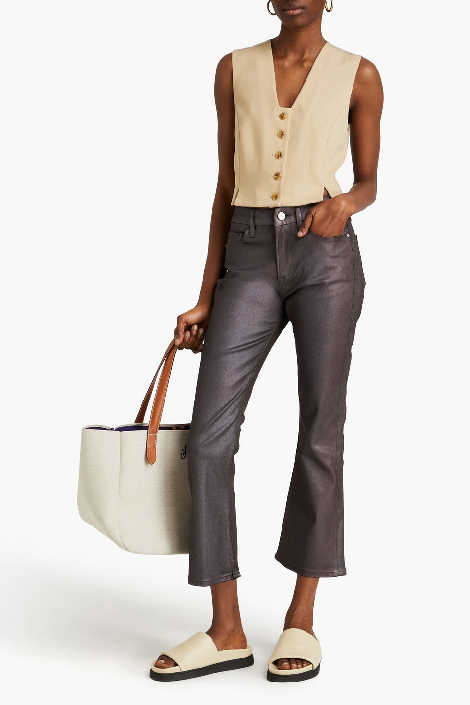FRAME LE CROP MINI BOOT METALLIC HIGH-RISE KICK-FLARE JEANS
