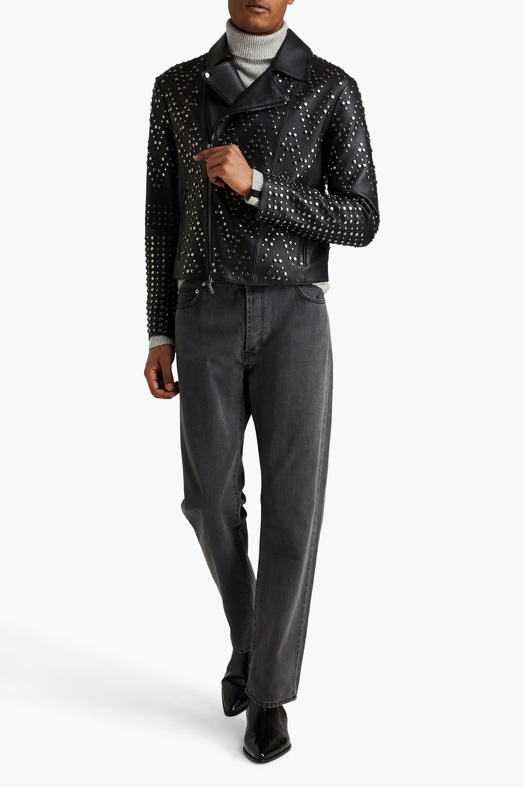 EMPORIO ARMANI Studded leather biker jacket