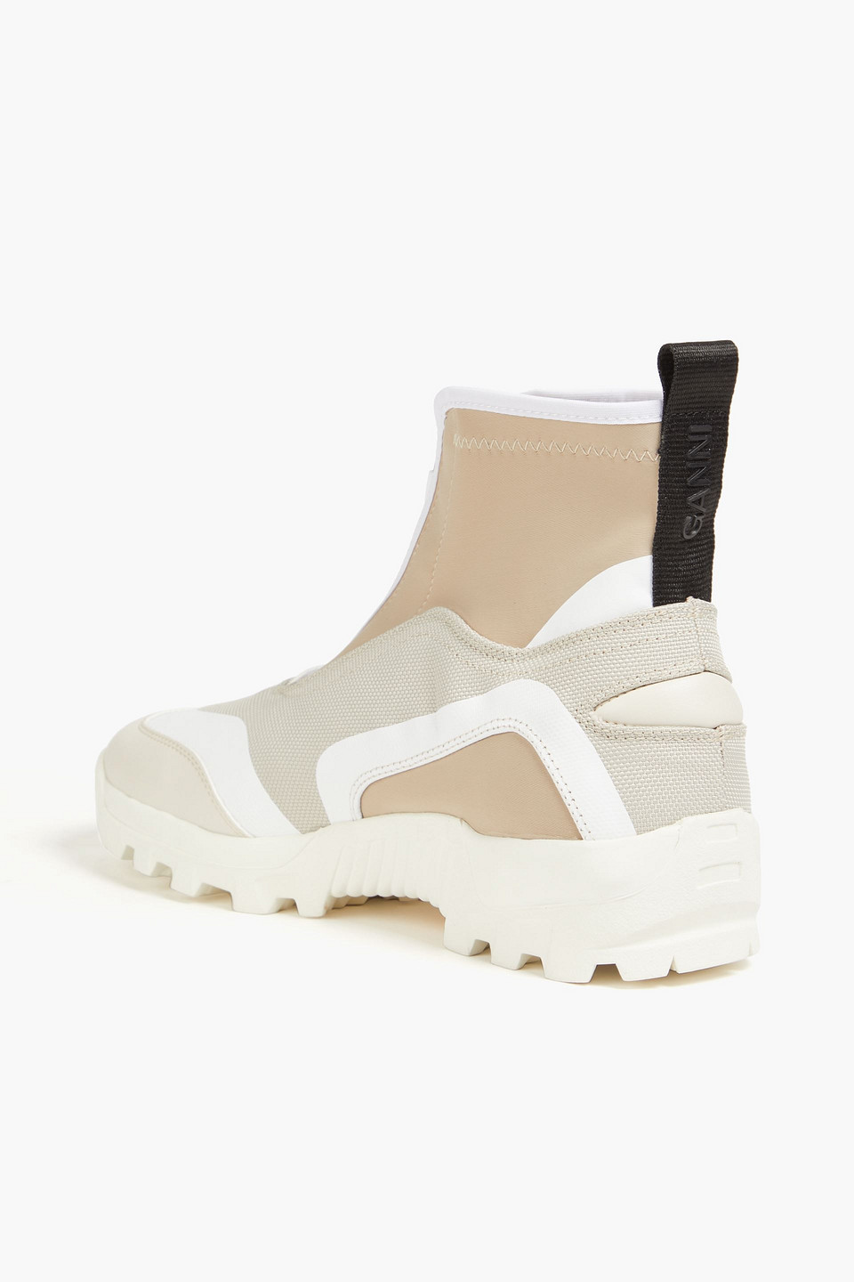 Shop Ganni Canvas And Neoprene Ankle High-top Sneakers In Beige