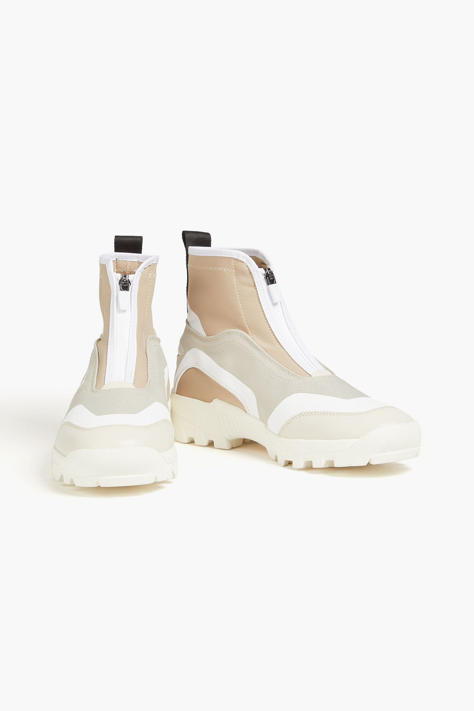 Shop Ganni Canvas And Neoprene Ankle High-top Sneakers In Beige