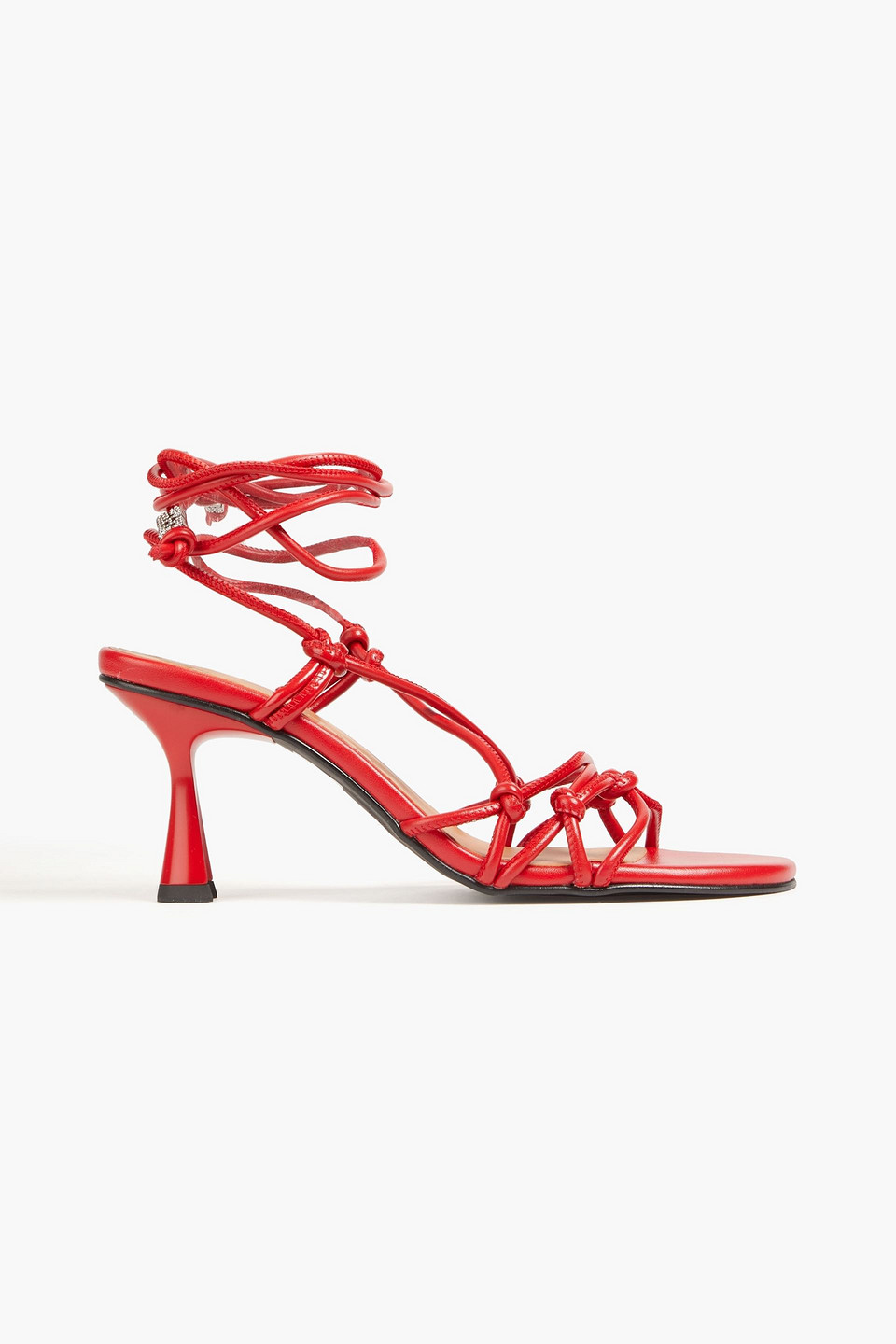 Ganni Knotted Faux Leather Sandals In Red