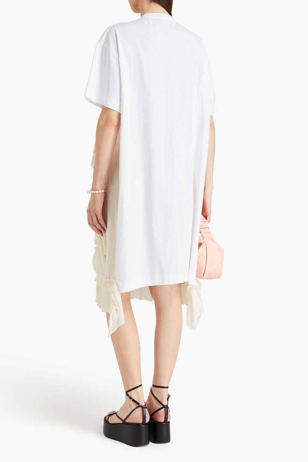 SIMONE ROCHA 러플 장식 크레퐁 패널 코튼 저지 미디 드레스